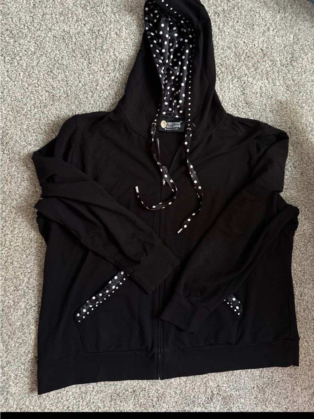 Black Polka Dot-Trim Zip Hoodie